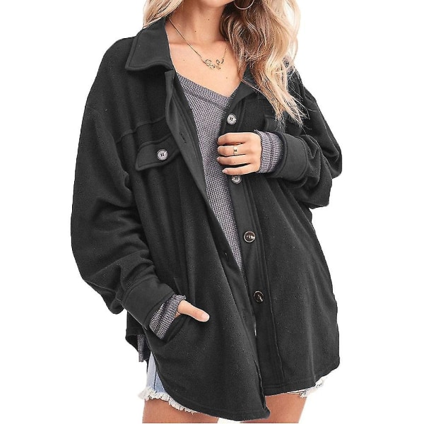 Løstsiddende fleecejakke til kvinder med knapper og lommer Black XL