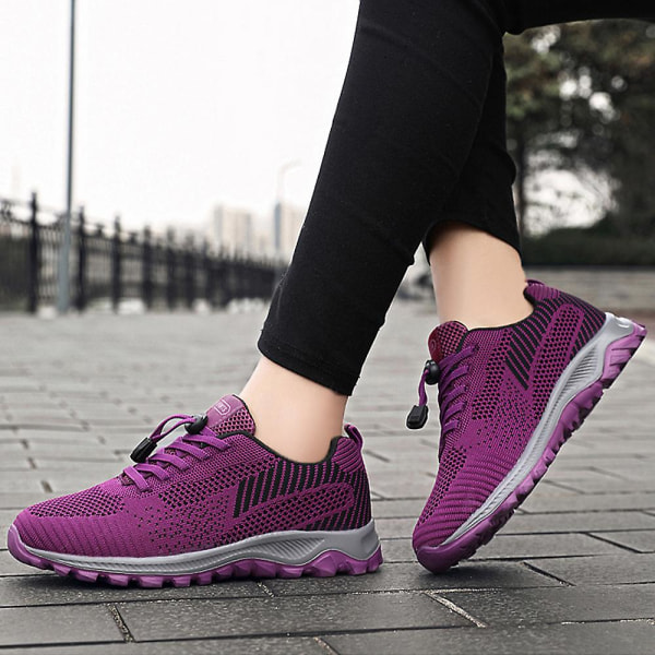 Dam Spetsade Tränare Mesh Andningsbara Casual Löpning Fitness Gym Sneakers Mjuk-solade Walking Sportskor Purple 36