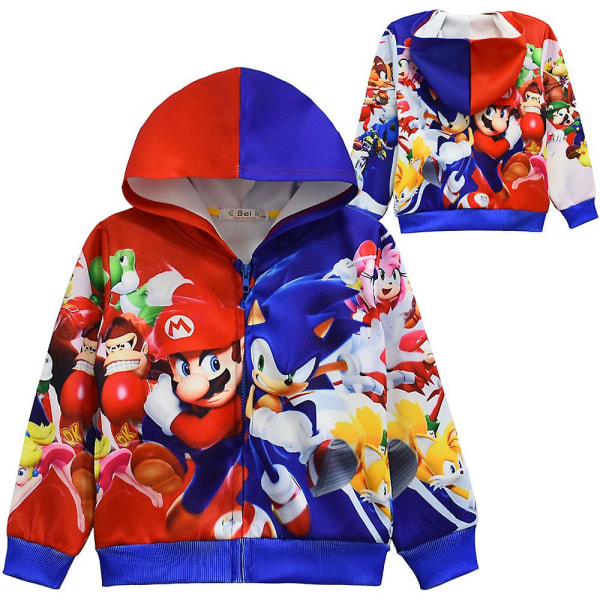 Super Mario Bros 3d Print Barn Hoodie Jacka Kappa Långärmad Cartoon Casual Full Zip Hooded Toppar Ytterkläder B 5-6 Years