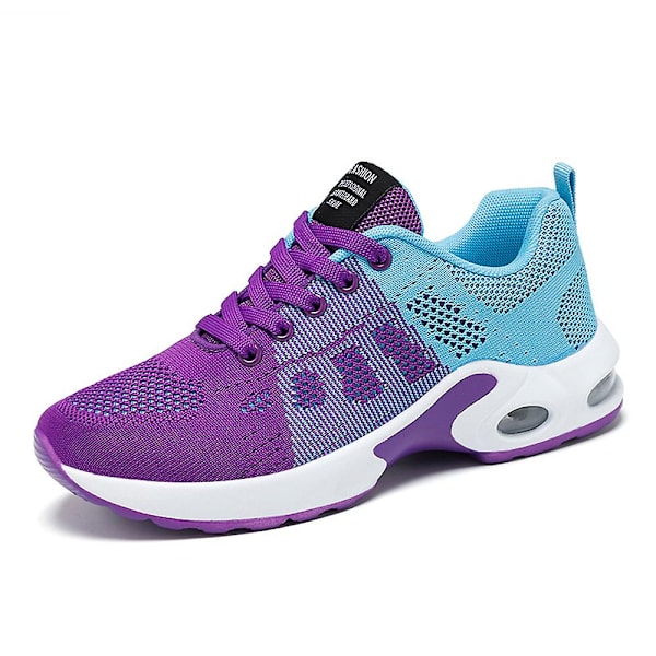 Dam Snörskor Mesh Andningsbara Löparskor Gym Luftkudde Sneakers Promenad Sportskor Purple 42