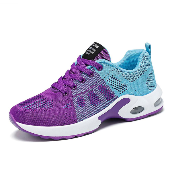 Dame Snøresko Mesh Pustende Løpe Gym Air Cushion Sneakers Walking Sportssko Purple 37