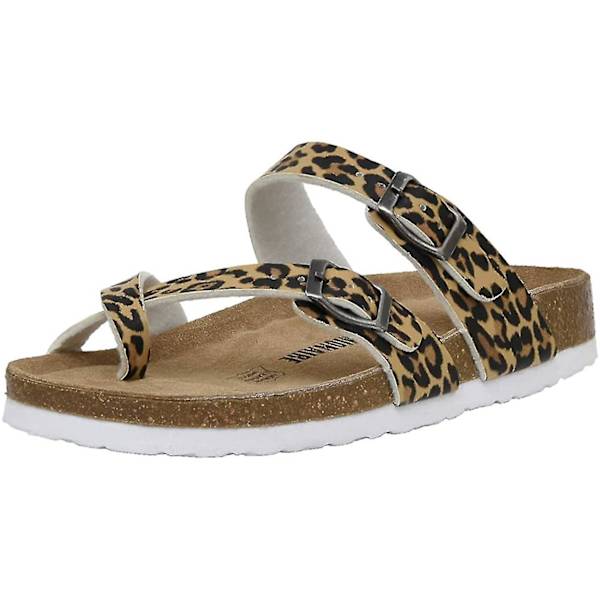 Sandaler med sklisikker såle for kvinner, korkfotseng, justerbare Leopard 40