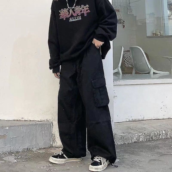 Baggy Black Cargo Byxor För Herr Khaki Cargo Byxor Man Vintage Lös Casual  Höst Japansk Streetwear Hip Hop Black L 59b5 | Black | L | Fyndiq