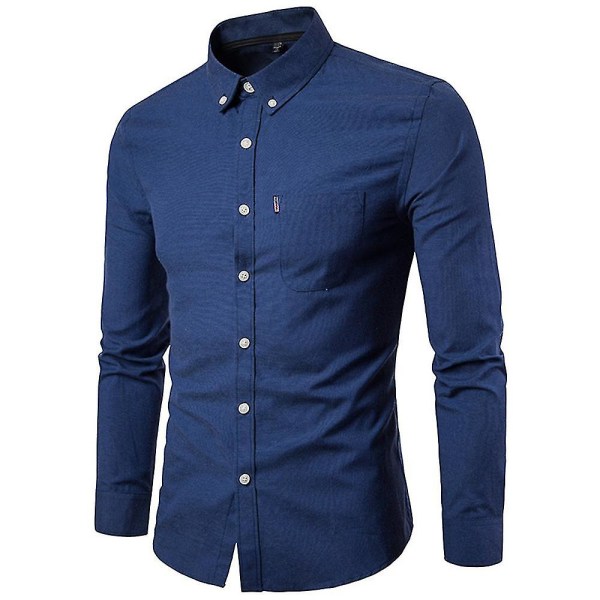 Miesten yksivärinen napillinen formelli paita pitkillä hihoilla, slim fit -kauluspaita, bisnestyylinen Navy Blue 2XL