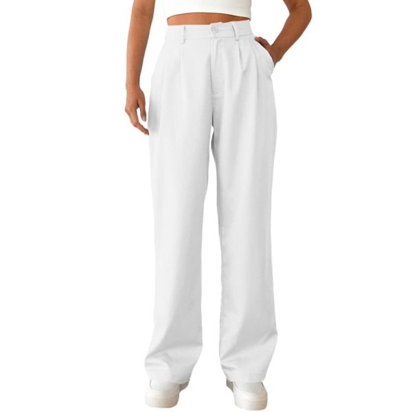 Dam Wide Leg Byxor Hög Elastisk Midja Bak Business Arbetsbyxor Långa Raka Kostymbyxor white M