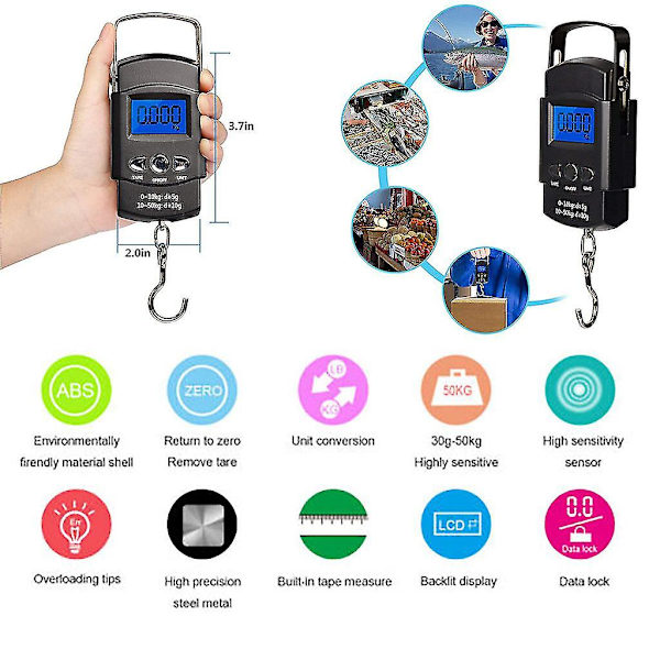 Handhållen LCD Elektronisk Digital Våg Resefiske Bagage Hängande Krok Vikt