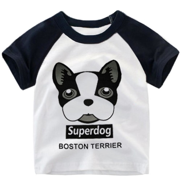 Tecknad raglanärm för barn T-shirts med rund hals Kortärmad sommar Basic Tees Skjorta Toppar för pojkeflicka Puppy Print 4-5 Years