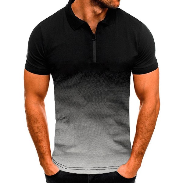 Herr Kortärmad Gradient Polotröjor Sommar Casual Sport Golf Dragkedja V-hals T-shirt Slim Fit Muskeltoppar Light Gray M