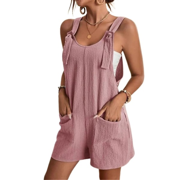 Polyester ensfargede overalls lettvekts kul stil rette ben løse allsidige jumpsuit Pink L