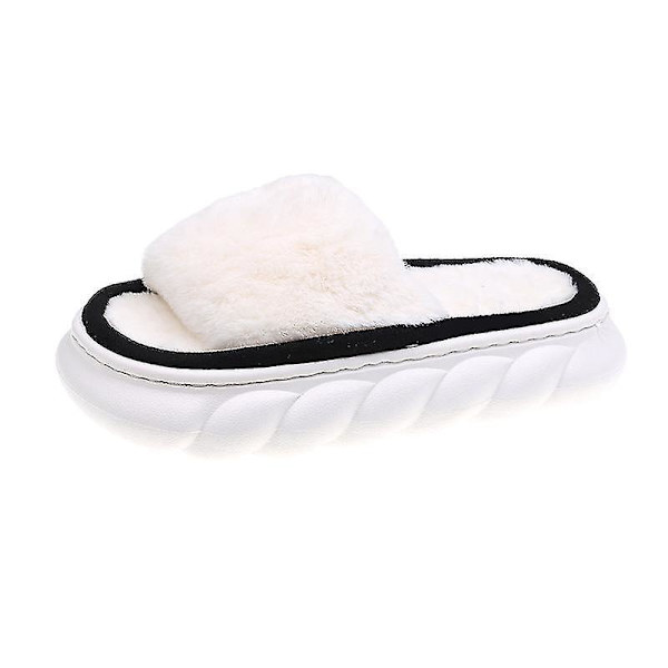 Casual Platform Hjemmesko til Kvinder Hyggelige Vinter Varme Fuzzy Slippers med Dobbelt Rem Wide Strap Black EU 39-40