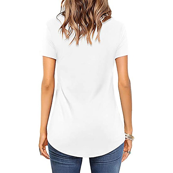 Dame Ensfarvet Kryds V-hals Kortærmet T-shirts Sommer Tee Casual Tunika Toppe White M