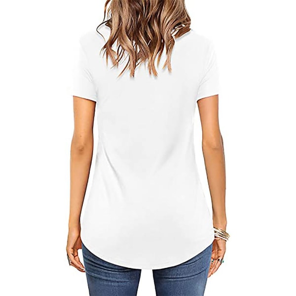 Kvinnors solid kors V-hals kortärmade T-shirts Summer Tee Casual Tunika Toppar White M