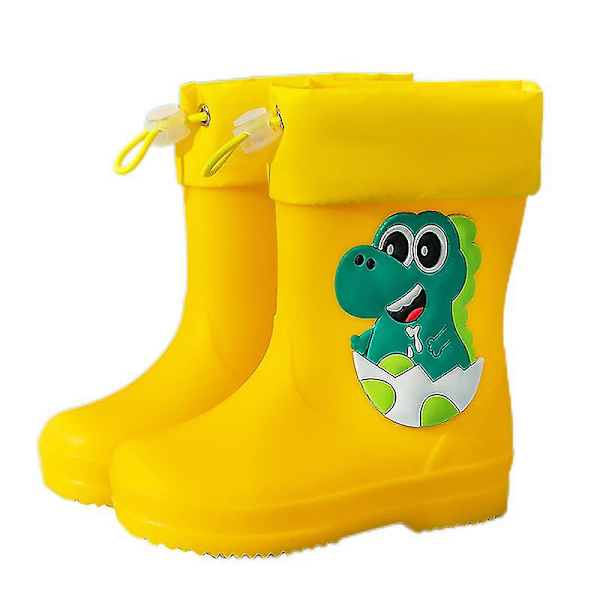 Lätta Regnstövlar för Flickor, Snörning, Utomhusskor, Andningsbara Mellanhöga Stövlar Plush Lined Pink Dinosaur EU 29.5