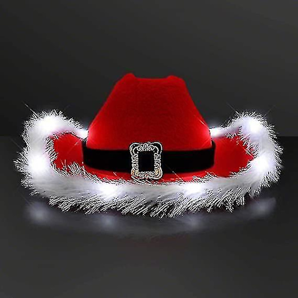 Lysende LED Rød og Hvid Julemand Cowboyhat colorful white