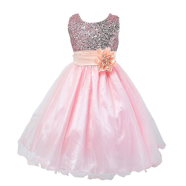 Barn Flickor Prinsessa Paljettklänning Fest Bröllop Brudtärna Tutu Klänningar Pink 4-5 Years
