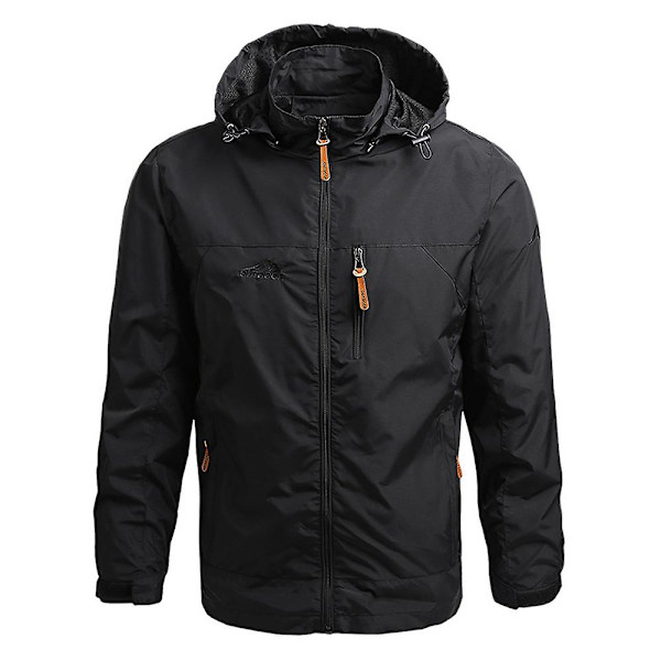 Herr Utomhus Taktisk Jacka med Dragkedja och Huva Vindjacka Vindtät Stridskappa Ytterkläder Black 2XL