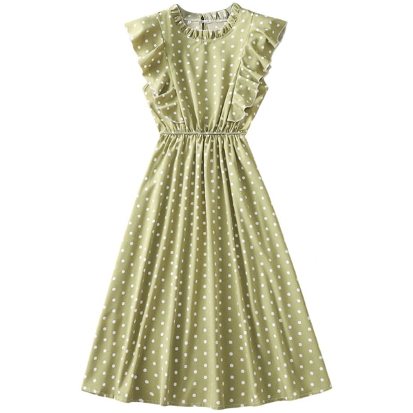 Dame Polkaprikket Kjole Plus Size Print Lang Kjole Til Strandbrug Green And White Dots L