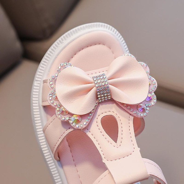 Pigesandal Børn Sommer Elegant Bling Rhinestone Fest Prinsesse Strandsko Sød Sløjfe Skolesko Til Børn Flad Hæl F05201 Pink 32