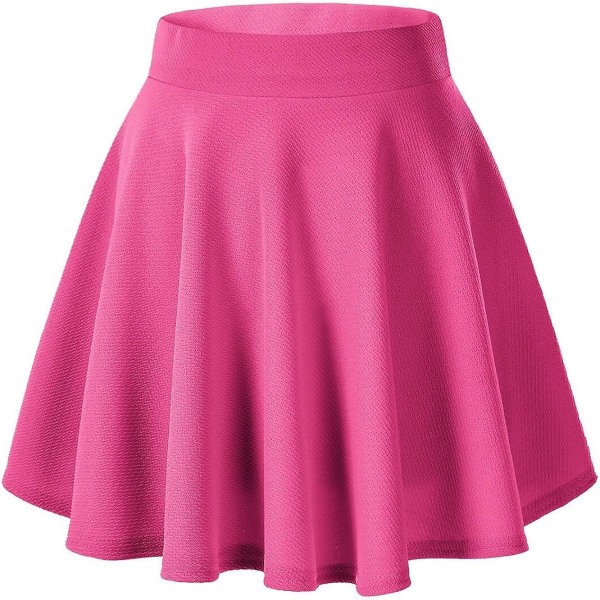 Dame Basic Alsidig Strækbar Udsvinget Casual Mini Skater Nederdel Rose M