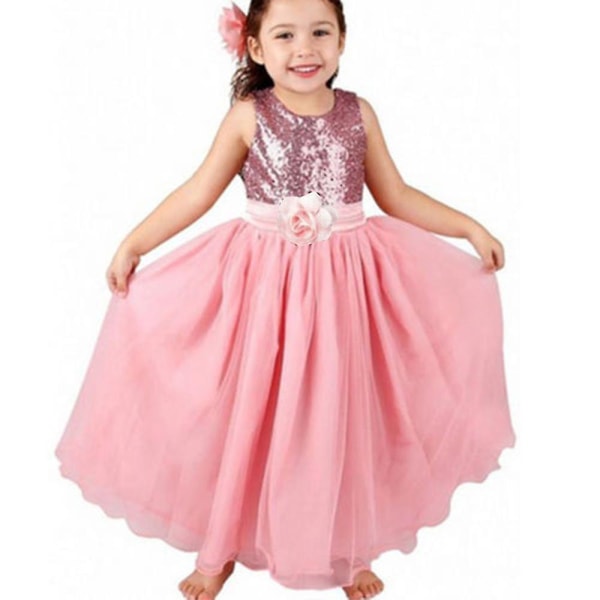 Børn Piger Prinsesse Paillet Kjole Fest Bryllup Brudepige Tutu Kjoler Pink 4-5 Years