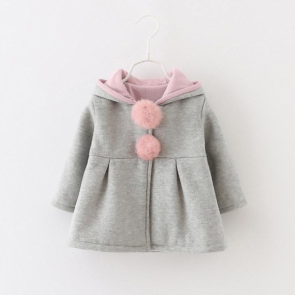 Barn Baby Flickor Söt Kanin Öra Huva Jacka Kappa Vinter Ytterkläder Grey 3-4 Years