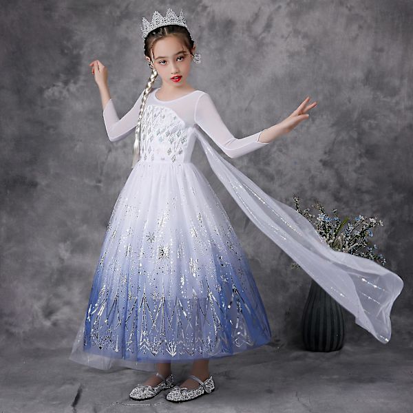 Elsa Prinsessklänning Frozen II Sommar Flickor Maskeradklänning Barn Present 100cm