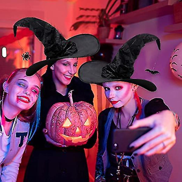 Halloween Häxhattar Med Spindel Fladdermus För Kvinnor Svart Häxhatt Trollkarlshatt Vuxen Halloween Maskerad Tillbehör Cosplay Party 1st-svart