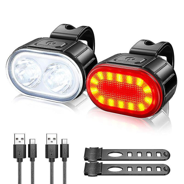 2 st USB Uppladdningsbara Cykellampor Set Starka Cykellampor LED Baklykta