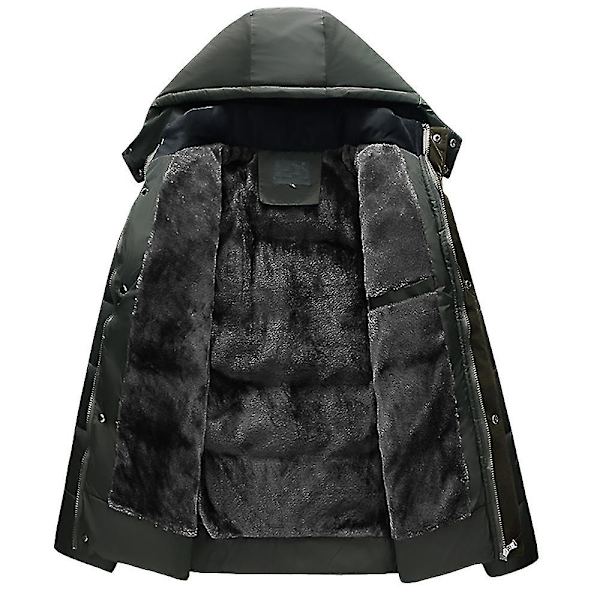 Herre Vinter Vatteret Foret Puffer Jakke Frakke Fleeceforet Overtøj Army Green XL