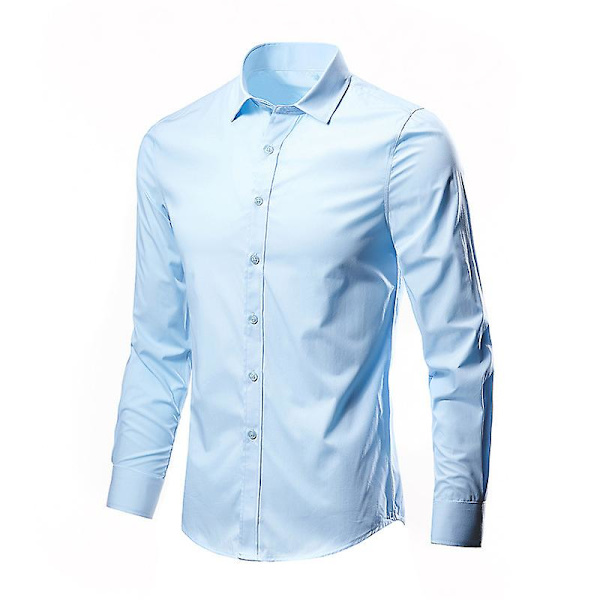 Miesten pitkähihainen slim fit -kauluspaita, yksivärinen vapaa-ajan paita Light Blue L