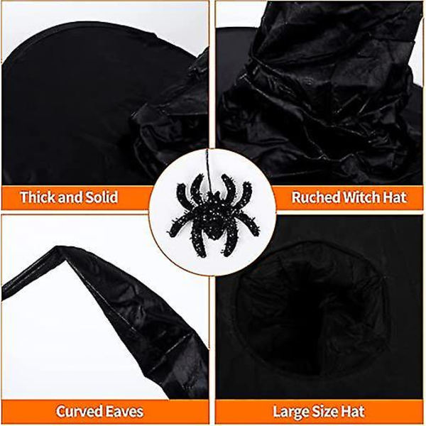 Halloween Heksehatte Med Edderkop Flagermus Til Kvinder Sort Heksehat Troldmandshat Voksen Halloween Udklædningstilbehør Cosplay Fest 1 stk - sort