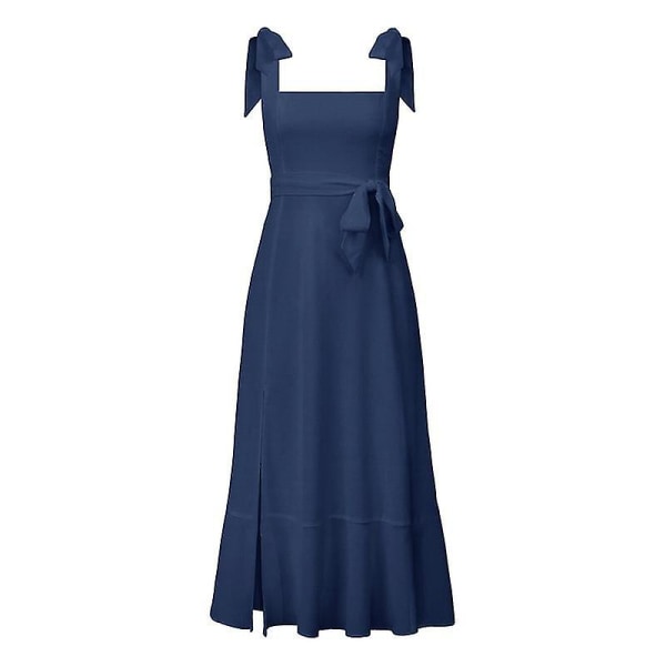 Elegant Brudepigekjole til Kvinder, Firkantet Halsudskæring, Slids, Midi Formel Kjole Navy XL