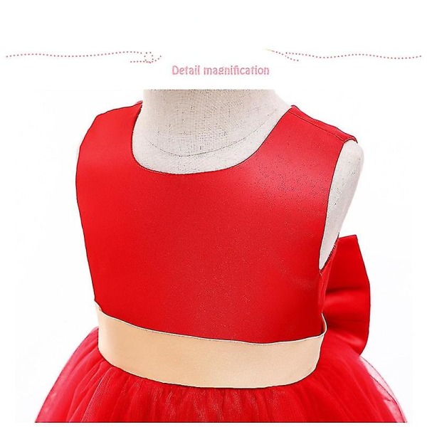 Flickor Prinsessklänning Ärmlös Tyll Broderad Rosett Prinsessklänning Med Huvudbonad Halloween Föreställningsdräkter Red 110cm