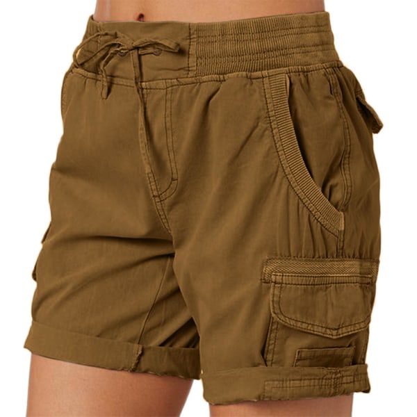 Dam Cargo Shorts Sommar Lös Vandring Bermuda Shorts Med Ficka Dam Shorts Casual Mid Lår Brown M