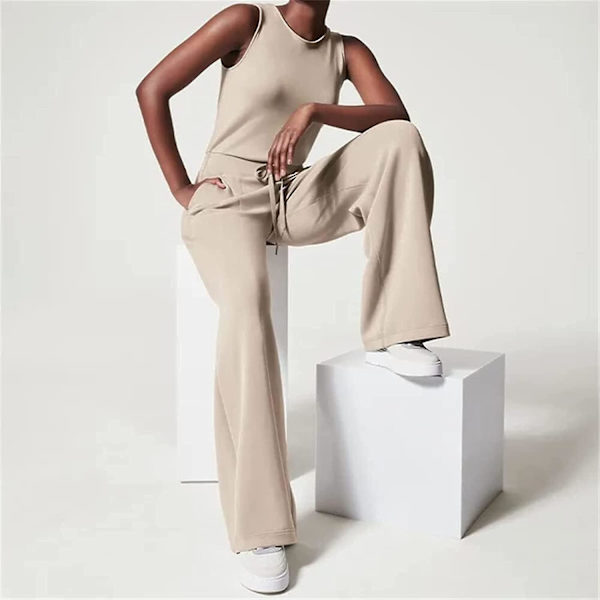 Ärmlös Enfärgad Jumpsuit Tvättbar Högstretch Material Kläder För Vardag Arbete Fest Rice White XS