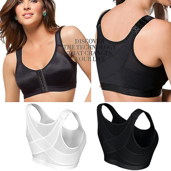 Trådlös hållningsstöd BH Andningsbar frontstängning Underkläder för kvinnor Yoga Sport Black XL