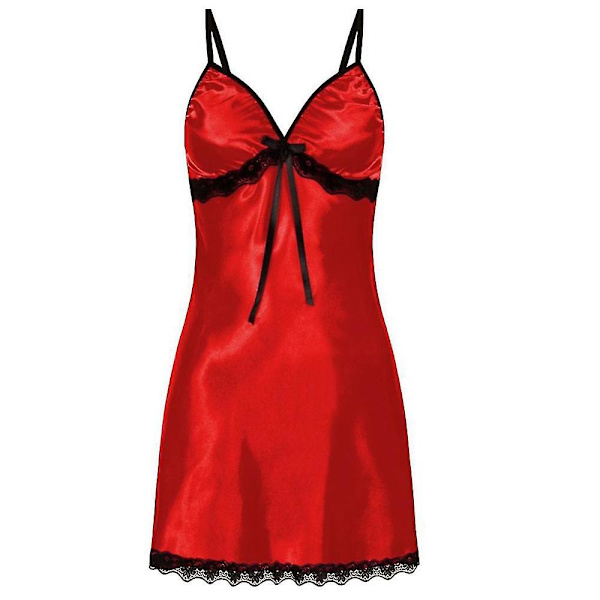 Kvinnors V-ringad spetslingerie Miniklänning Nattkläder Babydoll Nattlinne Chemiser Silkesnattkläder Nattklänning _au Red XL