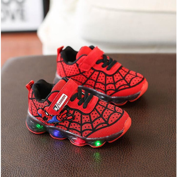 Nya Spiderman Led Mesh Sneakers Flickor Pojkar Barn Lysande Glödande Sneakers Skor för pojkar Flickor Upplyst Led Baby Barn Skor Red 29