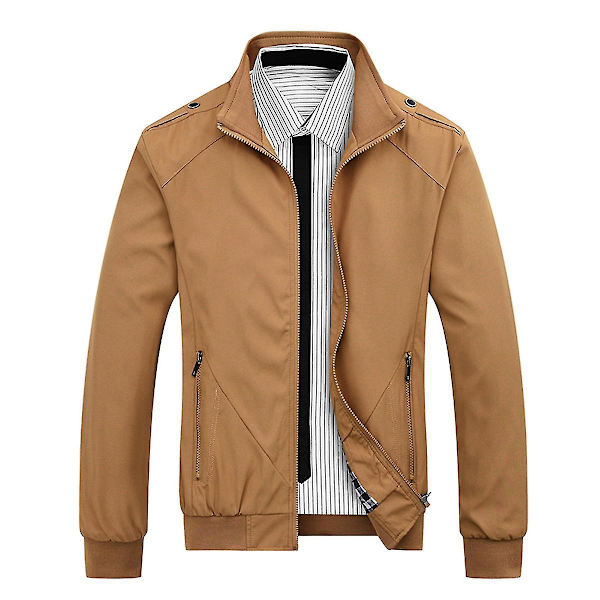 Herre Ensfarvet Løs Casual Jakke Khaki L