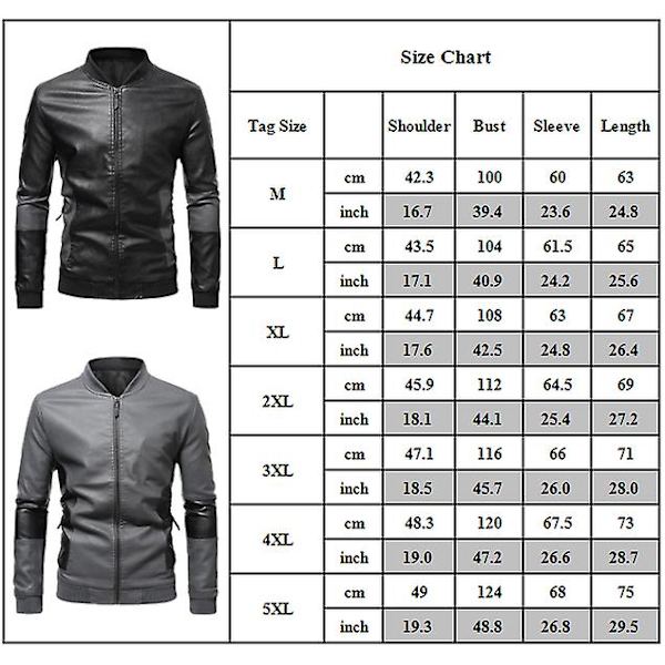 Herre Patchwork Stand Krave Læder Biker Jakke Slim Fit Casual Lynlås Frakke Overtøj Black 4XL