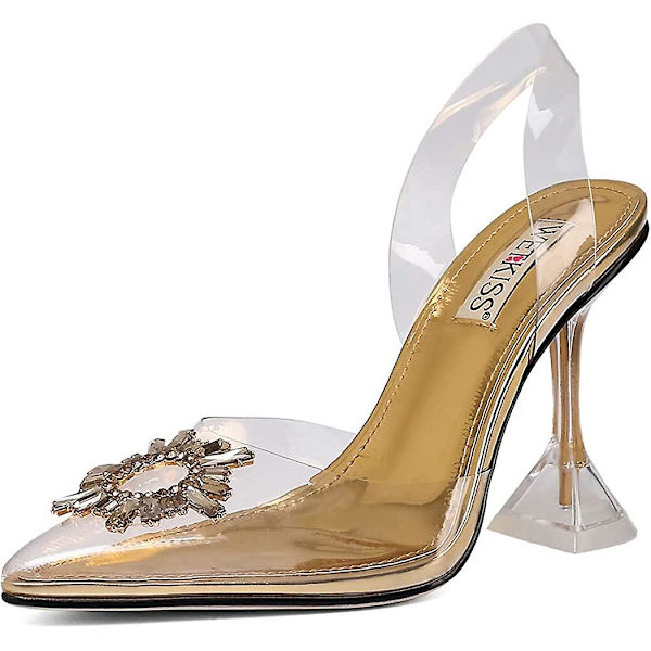 Dam Klar Klacksko, Kristall Strass Slingback Bröllopsskor Spetsig Tå Högklackade Sandaler 41