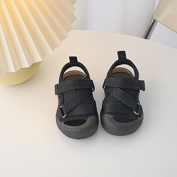 Sommer Baby Sandaler Mode Kryds Webbing Bløde Børnesko Cool Drenge Piger Strandsandaler Hovedindpakket Småbørnssko Black 18