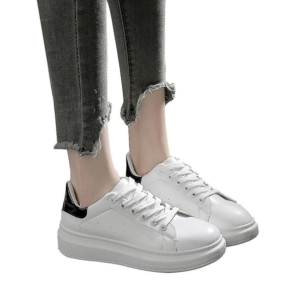 Mode Efterår Vinter Kvinder Casual Sko Lav Åndbar Snøring Loafers Damer Piger Hvide Fritid black 39