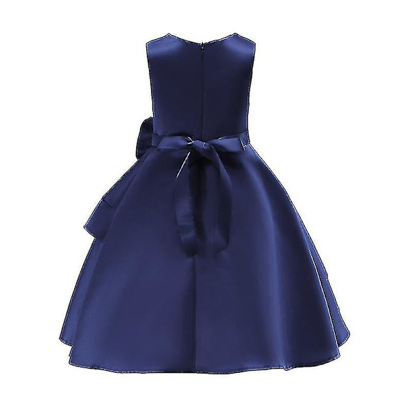 Flickor Swing Klänning Bröllop Blomma Barn Kväll Fest Elegant Prinsessklänning-r Navy Blue 3-4 Years