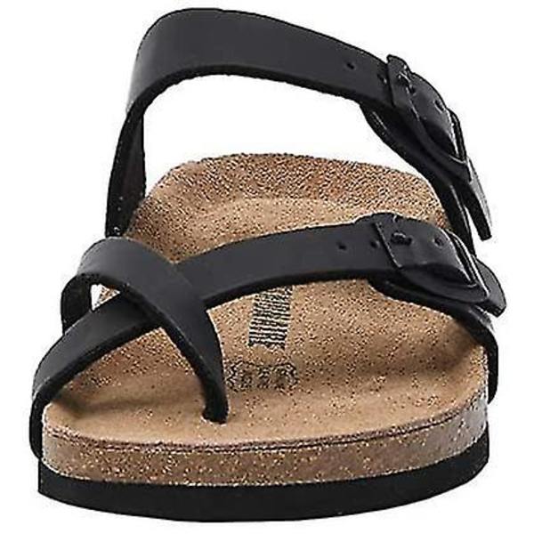 Sandaler med sklisikker såle for kvinner, korkfotseng, justerbare Black 39
