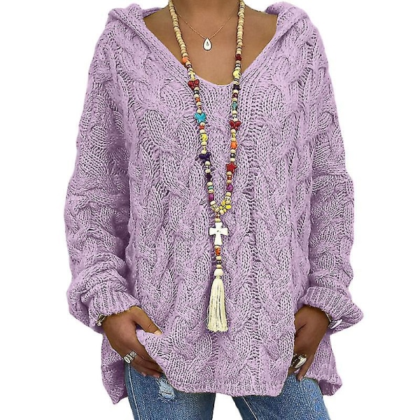 Dame Langærmet Strikkede Sweatre Arbejde Hættetrøjer Vinter Varm Hættetrøje Sweater Violet S
