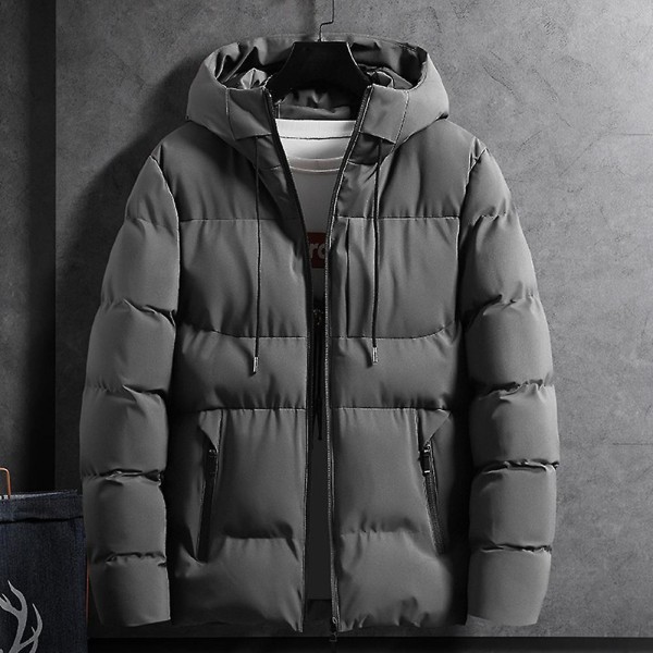Ensfarget bomullsforet herrejakke, tykk, vindtett og varm topp for vinteren Dark Grey 4XL