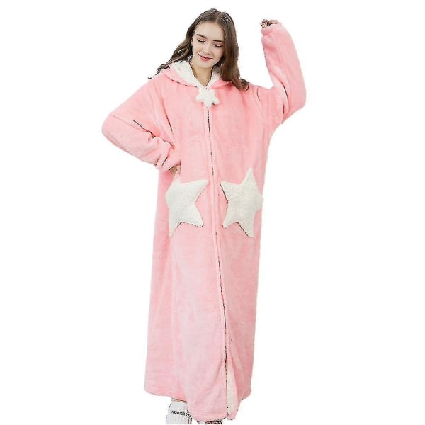 Dame Varm Hette Morgenkåpe Myk Komfort Flanell Lang Badekåpe Pink XL