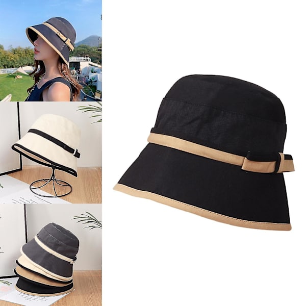 Vår sommar solhatt dam elegant färgmatchning solhatt mode fiskare hatt kvinnor, vit Black