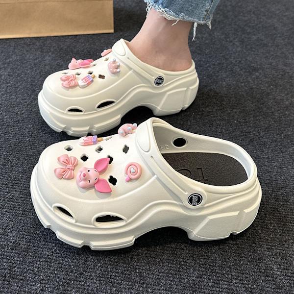 Sko med tyk sål og hævet hul til kvinders sommerstrand anti-slip tåslippers white 5 40-41